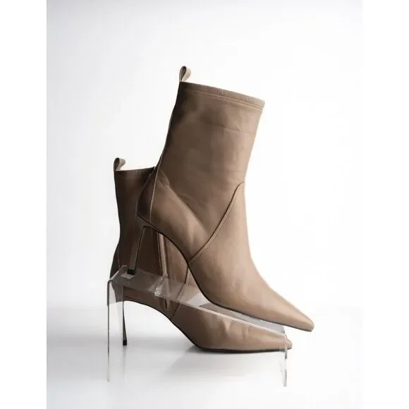 Massimo Dutti Womens Brown Boots Booties Leather Mid Calf Pointed EU 40 US 9 - Picture 7 of 8